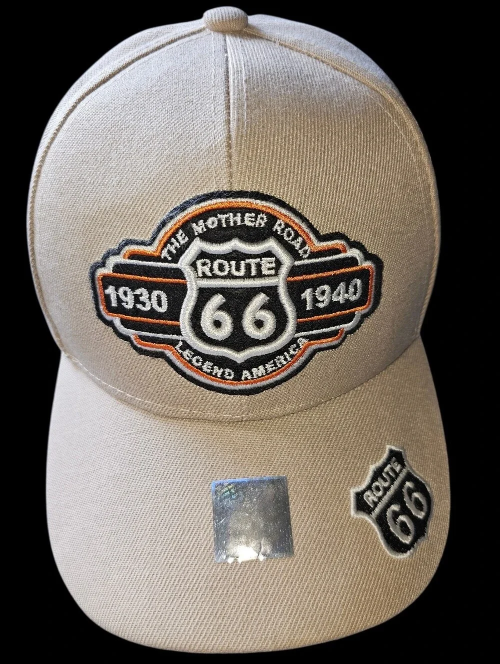 Route 66 Beige Embroidered Baseball Cap